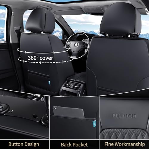 Image of FLORICH Seat Covers, Car Seat Covers Front Seats, Luxury Nappa Leather Seat Covers, Breathable and Waterproof Car Seat Protector 2 Seat, Automotive Seat Covers Universal Fit for Most Cars-Black