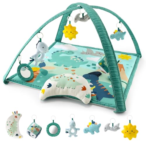 Image of The Peanutshell Unisex Baby Play Gym & 7-in-1 Play Mat - Playmat Baby Toys 0-6, 6-12 Months Tummy Time Mat with Hanging Toys, Soft Padded Mat for Newborns, Infants - Dino