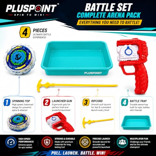 Image of PLUSPOINT Battling Top Burst Launcher Grip Toy Blade Set Gyros Blades Battling Tops Metal Fusion Starter Set with Launchers Gift Toys for Boys Kids Children Age 6+
