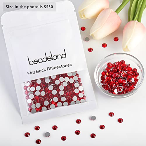 Image of Beadsland Flat Back Crystal Rhinestones, Light Siam, SS30, 576pcs | Flatback Glass Gems, 6.3-6.5mm, for Nail Art Craft, Glue Fix,Light Red