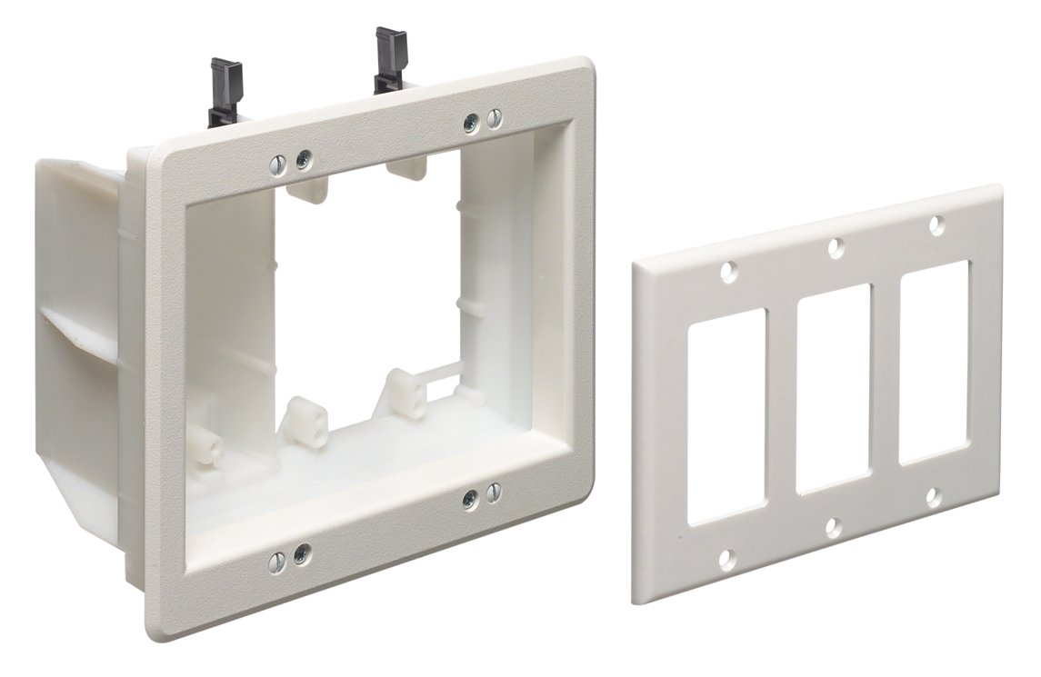 ArlingtonTVBU507-1 TV Box Recessed Outlet Wall Plate Kit, 3-Gang, White, 1-Pack by Arlington Industries