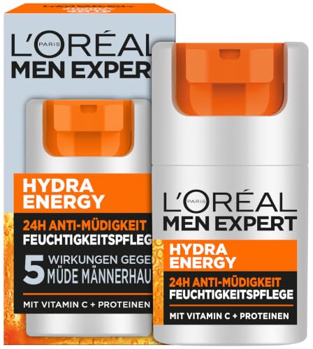 LOréal Men Expert XXL Gesichtspflege gegen müde Haut für Männer Belebende Feuchtigkeitscreme 24H Anti-Müdigkeit Gesichtscreme für Herren mit Vitamin C und Proteinen Hydra Energy Exklusive 1x50 ml
