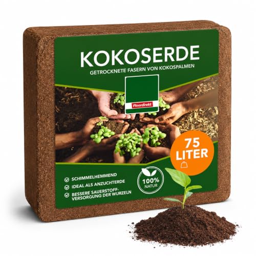 Floordirekt Kokoserde gepresst - 75 Liter Blumenerde aus Kokosfaser - Anzuchterde - Aussaaterde - Pflanzenerde - Quellerde
