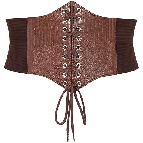 WOWOGO Corset Belt for Women Lace Up Elastic Leather Waist Corset Tied Waspie Belt for Renaissance Pirate Halloween Costume Cover