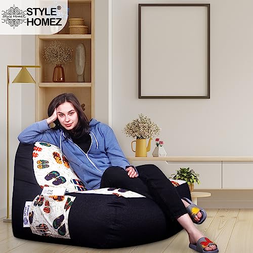Image of Style Homez Urban Design Denim Canvas Abstract Printed Bean Bag XXL Size Filled with Beans Fillersr