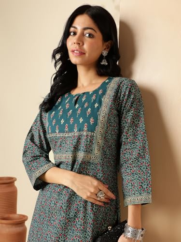 Image of Vbuyz Women's Floral Printed Straight Cotton Special wear Kurtas for Women | Cotton Kurtas for Women | A-Line Kurtas Kurtis | Designer Kurta | Kurtas for Women | Printed Kurtas