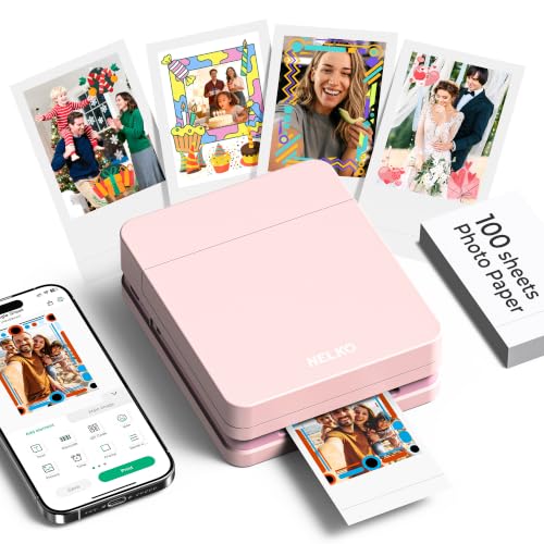 Nelko PP01 Impresora Fotos Movil, Mini Impresora Fotos Portátil, Rosa | Equipado con 100 hojas de papel fotográfico, Impresión en color, adecuadas para el registro de viajes