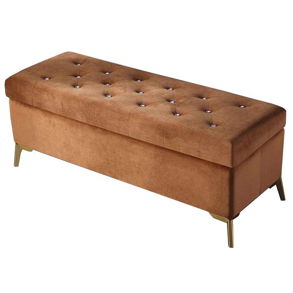 Poufs de rangement pliables en velours avec coffre capitonné et pieds en métal