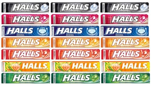 Halls Mints Mix – Mezcla de sabor refrescante – Fresa | Miel y limón | Original | Sandía Extra fuerte | Mezcla de cítricos | Menta verde - 21 paquetes de 35 g cada uno