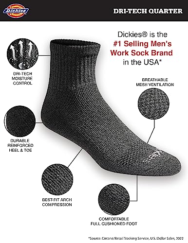 Image of Dickies Men's Dri-Tech Moisture Control Quarter Socks, Available in M-XXL (6, 12, 18 Pairs)