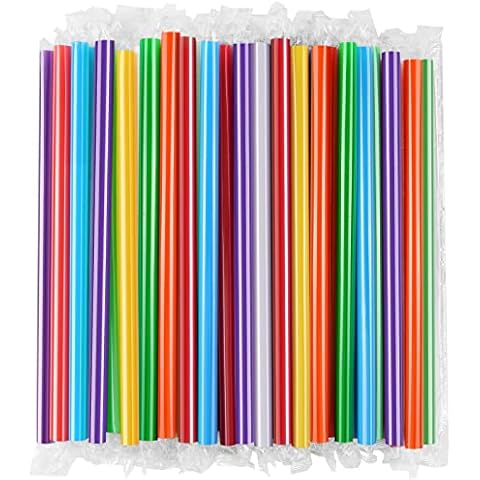 [Individually Wrapped] 100 Pcs Disposable Jumbo Smoothie Straws, Wide-mouthed Multi Colors Milkshakes Plastic Drinking Straws, (8.27" Long and 0.43" Diameter) BPA FREE Cover