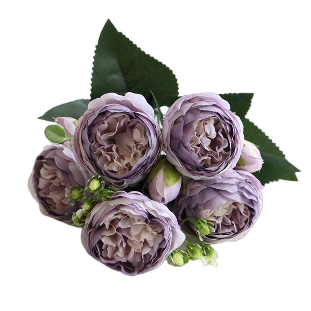 Corkwaw 2 Bunches Artificial Peonies, 10 Heads 12InchSmall Silk Fake Peony Flower Ball Arrangement Home Bridal Wedding Party Festive Decoration (Purple)