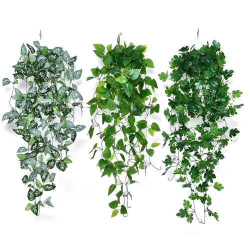 Lot de 3 Plantes Artificielles à Suspendre - Faux Lierre - 100 cm - Plantes Vertes de Balcon - Pour l'Intérieur et l'Extérieur - Décoration Murale (A)