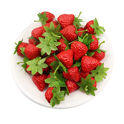 20PCS Artificial Strawberries Lifelike Fake Strawberry Simulation Artificial Fruit Decorative Fruit Red Strawberry Simulation Fruit Ornament for Home Kitchen Decortion Photoshoot Photography Prop
