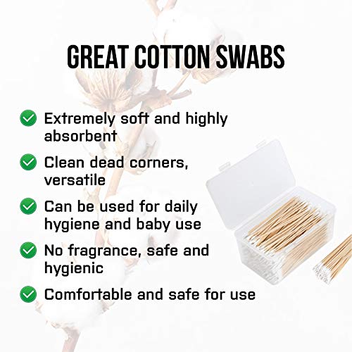 FIREGEAR Cotton Swabs 500 Pieces with Wooden Handles Cotton Tip for Gun Cleaning Jewelry Ceramics Electronics in Storage Case