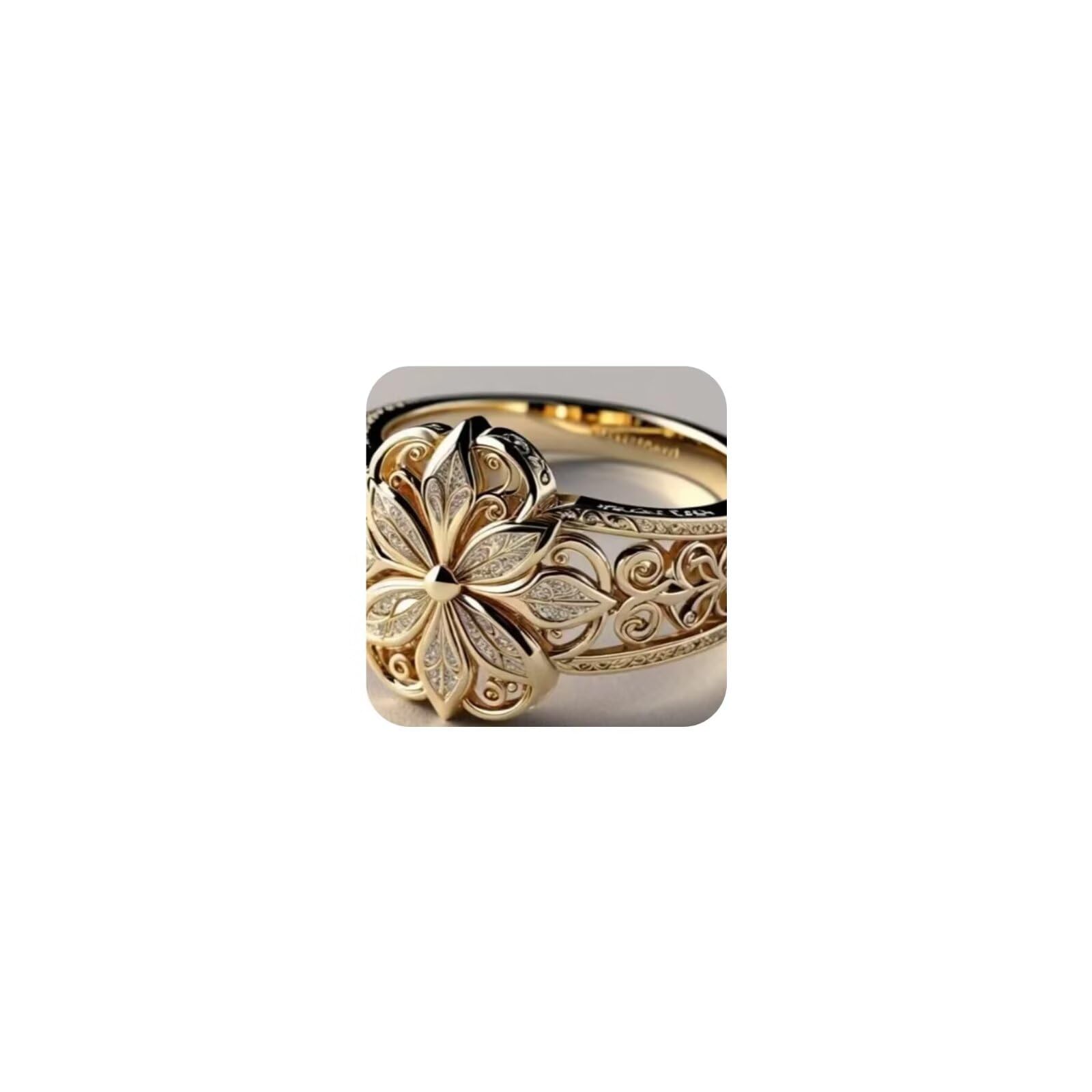 Photo 1 of 18K Gold Floral Ring for Women, Elegant & Exquisite Design, Light-Luxury High-End Accessory for Parties, Unique Temperament Hand Jewelry Size 10