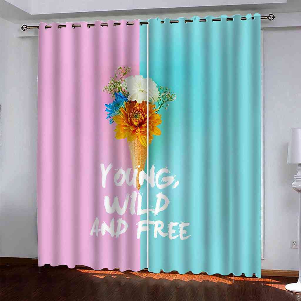 Rideaux occultants pour chambre d'enfant motif 3D bleu violet grand format salon 264x242 cm