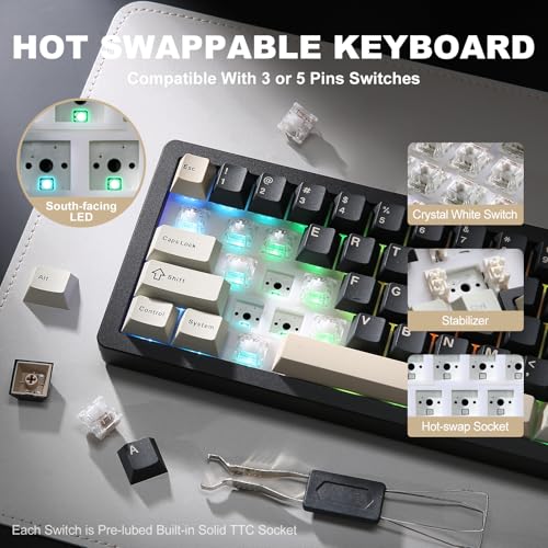 Image of YUNZII AL71 75% Mechanical Keyboard,Full Aluminum CNC,Hot Swappable Gasket,2.4GHz Wireless BT5.0 /USB-C Wired,NKRO Programmable RGB Backlight Creamy Typing for Win /Mac(Black,Crystal White Switch)