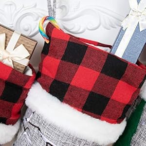 BHD BEAUTY Set of 6 Christmas Stockings Gray Burlap Buffalo Red Plaid Soft Faux Fur 20 Inches Lovely Embroidery Pattern for Family Decorations Hanging Ornament for Xmas Holiday Party BHD BEAUTY Set of 6 Christmas Stockings Gray Burlap Buffalo Red Plaid Soft Faux Fur 20 Inches Lovely Embroidery Pattern for Family Decorations Hanging Ornament for Xmas Holiday Party