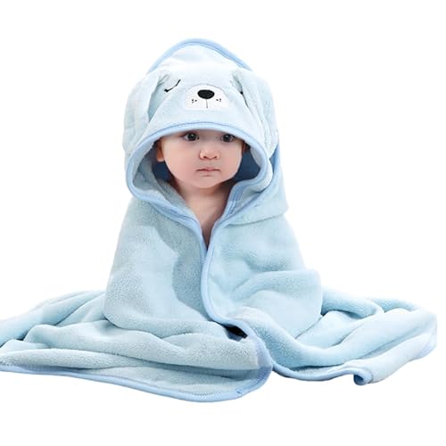 HAGOT Hooded Towel for Babies, 80 x 80 cm, Baby Bath Towel, Baby Bath Towel Made of Coral Fleece, Babies Newborns, Blue