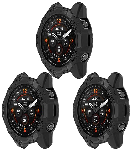 [3 Pack] TenCloud 7X Pro Solar Watch Cases Acceassories Compatible with Garmin Fenix 7X Solar/Fenix 7X Pro Solar/Fenix 7X Pro Sapphire Solar 51mm Smartwatch (Black+Black+Black)