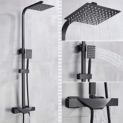 Bathroom Faucet Black Rain Shower Head Thermostatic Bath Faucet Wall Mounted Bathtub Shower Mixer Tap Shower Faucet Shower Set,Thermostatic Black A,Thermostatic Black B
