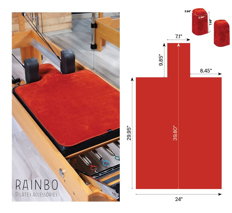 Pilates Reformer Non-Slip Mat Towel (Included 2 Pcs Shoulder Block Covers) (Brick RED)