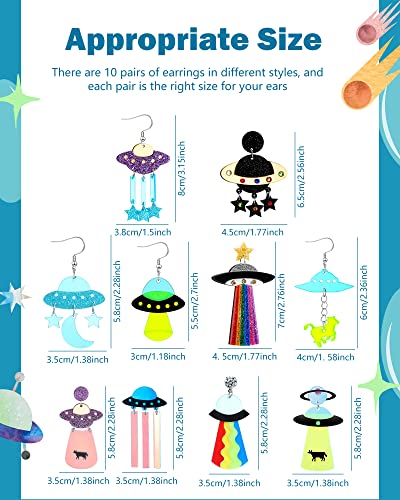 Yinkin 10 Pairs UFO Aliens Earrings for Women Space Weird Acrylic Earrings Flying Saucer Dangle Novelty Fun Glitter Cute Jewelry for Girls, Multiple Colors2