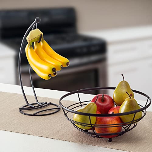 Home Basics Steel Banana Tree Holder Stand, Rust Resistant, Prevents Bruising, Circular Base, Black Satin Finish #TOP5