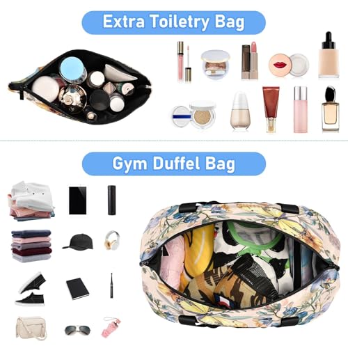 Vintage Watercolor Floral Gym Bag for Women Sport Travel Duffel Bag Shoulder Weekender Overnight Bags with Wet Pocket & Shoe Compartment4