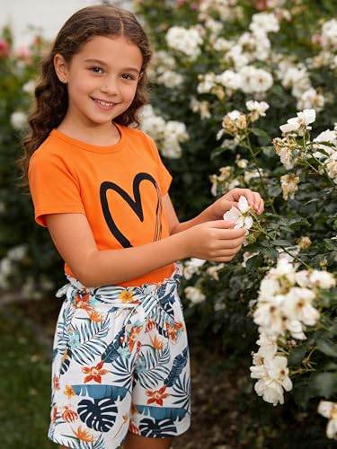 Image of KIDLAGA Toddler Kid Girl Outfits Clothes Floral Short Sleeve T-Shirt Top + Waist Pocketed Summer Short Sets 4-7T Girl Clothes