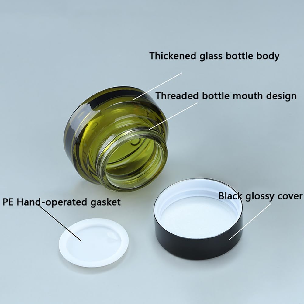 20 Pezzi Flaconi Vuoti in Vetro 15/30/50 g con Coperchio Nero Ricaricabili per Crema Viso Contorno Occhi Lozioni e Cura della Pelle Contenitori Cosmetici Portatili da Viaggio (20,15g,Trasparente)