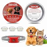 Collier Anti Puces et Tiques pour Chien et Chat, Pendentif Répulsif aux Huiles Essentielles, Silicone Réglable, avec Capsules Remplaçables, Étanche et Durable (Rouge)