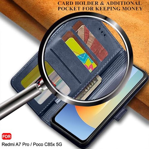 Image of TheGiftKart Flip Back Cover Case for Mi Redmi A7 Pro /Poco C85x 5G / C81 | Dual-Color Leather Finish | Inbuilt Stand & Pockets | Wallet Style Flip Back Cover Case (Faux Leather, Blue & Sky)