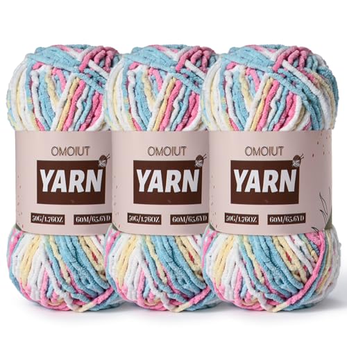 Image of 3 Packs Plush Chenille Chunky Crochet Yarn - Baby Yarn for Crocheting Soft - Velvet Yarns Knitting for Blankets Crafts - Fluffy Amigurumi Yarns 150g / 196.8yds (3 Candy Color)