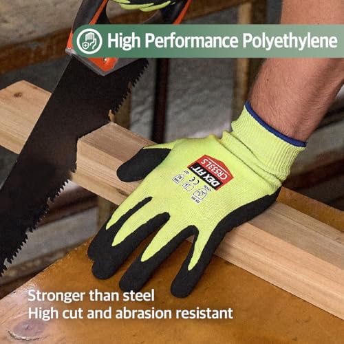 Image of DEX FIT Level A5 Fiberglass Free Cut Resistant Gloves CR533LS, 3D Comfort Fit, No Itch, Firm Grip, Soft & Durable, Touch-screen Compatible, Dexterity, Machine Washable; Fluo Green XL (10) 12 Pairs