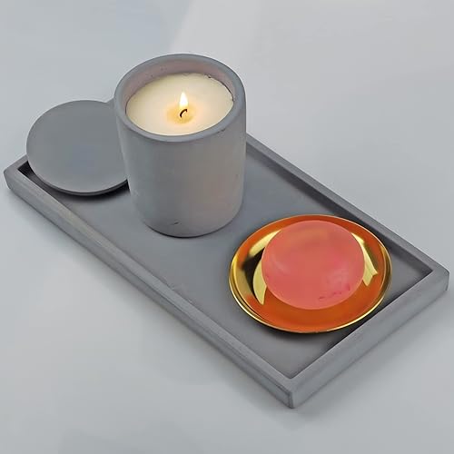 Miniatura 7 de FREELOVE Bandeja de hormigón para servir, bandeja de cemento para servir en baño, soporte para tocador, bandejas para joyas, cosméticos, organizador