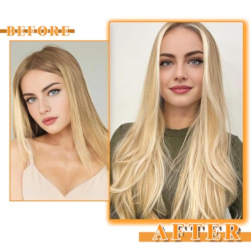 Image of YDDM 20pcs 24 Inch Tape in Hair Extensions Human Hair, Ash Blonde Highlighted Bleach Blonde 100% Remy Human Hair Straight Invisible Seamless Tape in Hair Extensions(P18 /613#, 24 Inch)