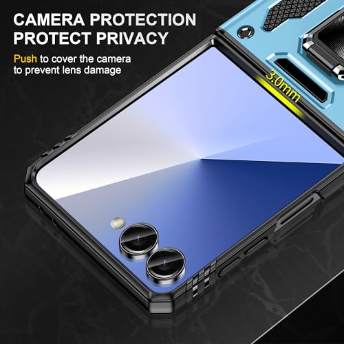 Image of Slide Camera Cover with Ring Holder Mobile Phone Case Cover for Samsung Galaxy Flip 7 (Blue)