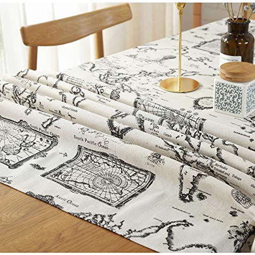 Bringsine Rectangular Cotton Linen World Map Washable Tablecloth Vintage Rectangle Dinner Picnic Table Cloth Home Decoration(Rectangle/Oblong, 55 x 79 Inch)