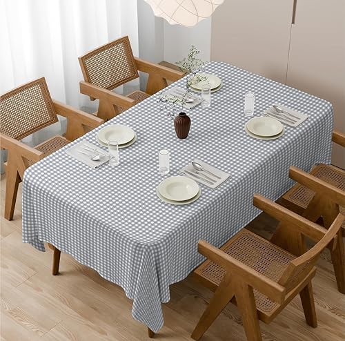 Image of Casableu Gingham Checks Grey Table Cloth for 6 Seater Dining Table | 52x72 Inch Rectangular Table Cover | Dust-Proof, Washable Fabric | Decorative Checkered Dining Table Cover for Home