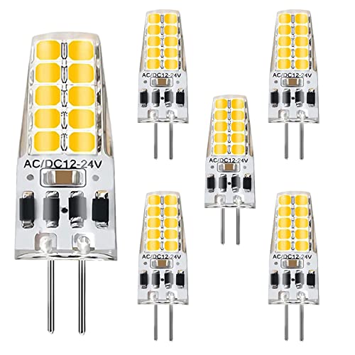 G4 LED Dimmbar Lampen,3W G4 LED Birnen 6000K Kaltweiß 300LM,Ersatz für 30W Halogenlampen,G4 LED Leuchmittel,Kein Flackern,12V -24V AC/DC,5er Pack Cover