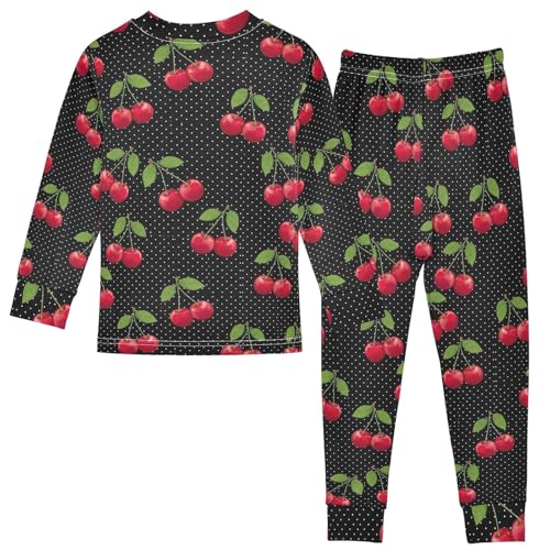 ODAWA Red Cherries Black 2 Piece Set Matching Fall Pajamas Pyjamas Sets 18M2