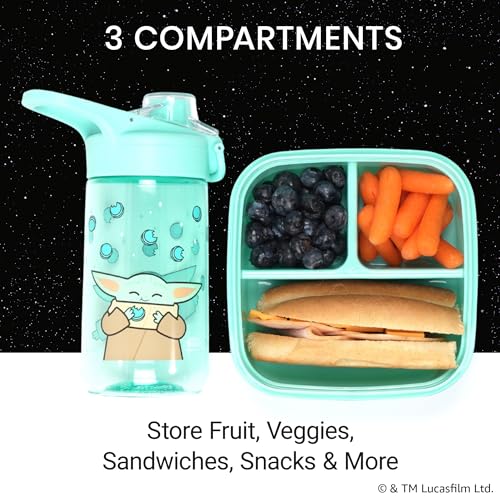 Image of Yoobi x Star Wars Grogu Bento Box, Ice Pack & Water Bottle Set, BPA Free | 3-Compartment Bento Box, Includes Water Bottle, Licensed Star Wars Design, BPA & PVC Free, Dishwasher & Microwave Safe