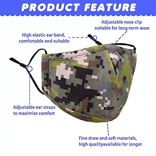 Woplagyreat Washable Reusable Kids Face Mask Adjustable Ear Loops Fabric Facemask Cute Dinosaur Camouflage Camo Dino Design Gift #TOP3
