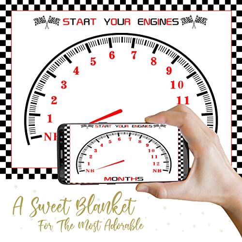 Image of Racing Theme Baby Monthly Milestone Blanket, 48x40in Race Car Speedometer Soft Flannel Large Size Newborn Gift Shower,Nursery Decor Baby 1 to 12 Months Growth Chart Blanket