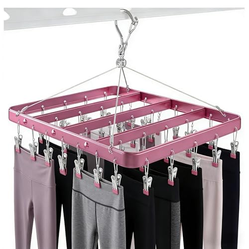 trrcylp Wäscheständer aus Metall mit 36 Clips, winddichter Haken, Faltbarer Wäscheklammer für Socken, BHS, Unterwäsche Kleiderbügel (Rosa)
