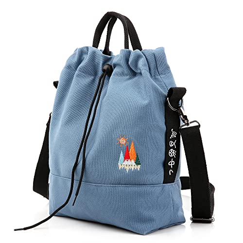 Image of Women Canvas Tote Handbags Casual Shoulder Work Bag Crossbody Bag with Sunshine Embroidery