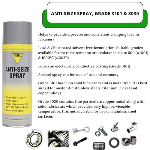 Image of Aerol Anti-Seize Copper-Based Lubricant Spray 300g | Black | Metal Protection for Bolts, Nuts, Flanges & High-Temperature Industrial Applications | Serviceable Temperature -30C to 500C