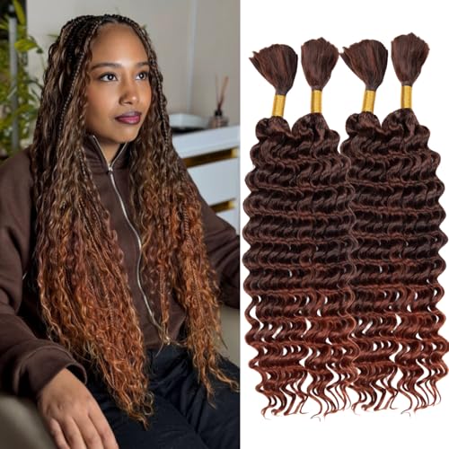 Boho Hair for Braiding 4Bundle 300g 18 Inch Deep Water Wave Bulk Hair for Braiding No Weft Boho Braids Wet and Wavy Hair Extensions(T350#)